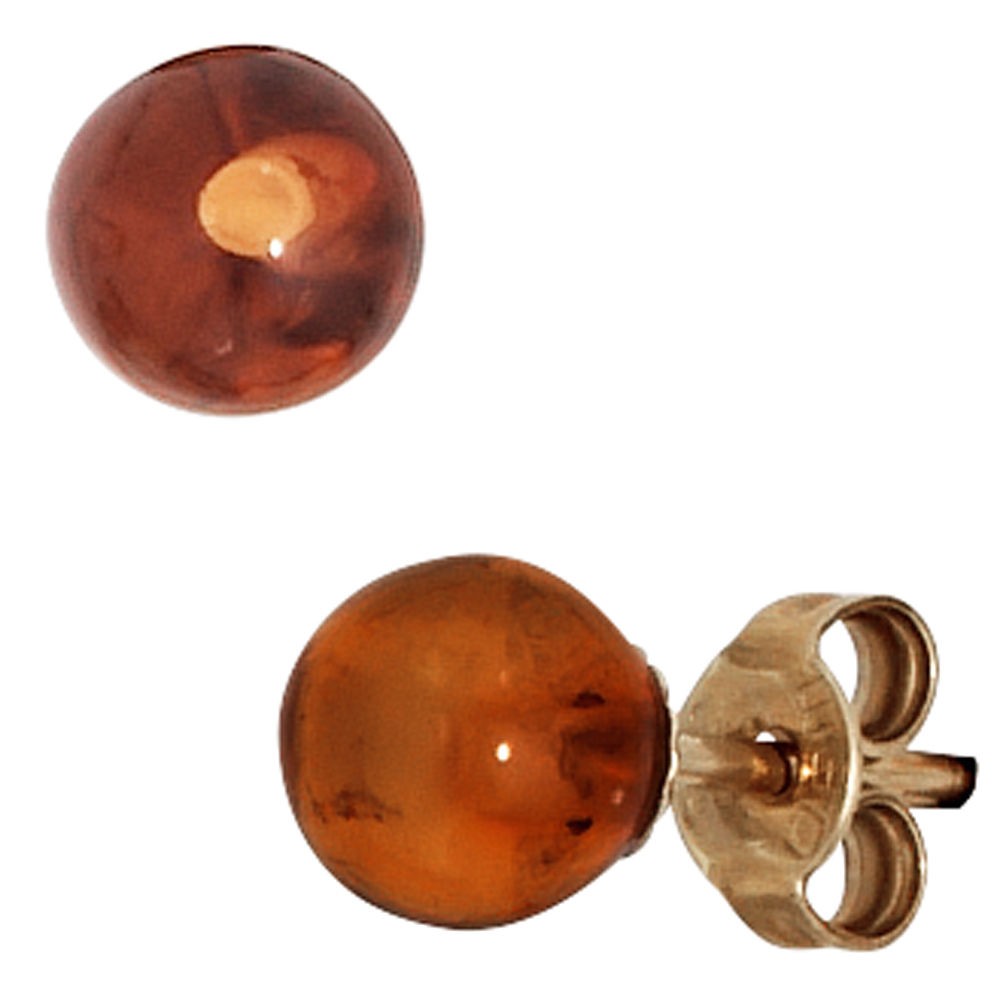 Ohrstecker 375 Gelbgold 2 Bernsteine orange Ohrringe Bernsteinohrringe