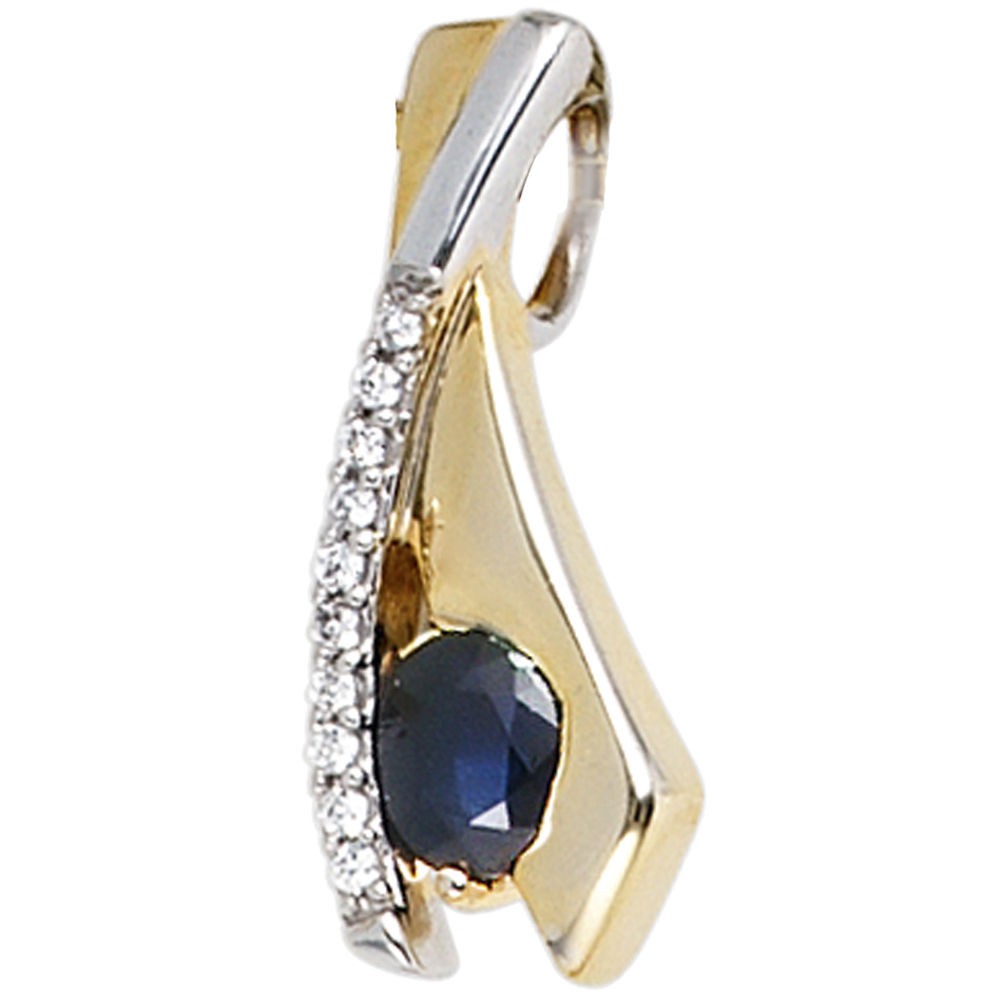 Anhänger 333 Gelbgold bicolor 10 Zirkonia 1 blauer Safir Goldanhänger