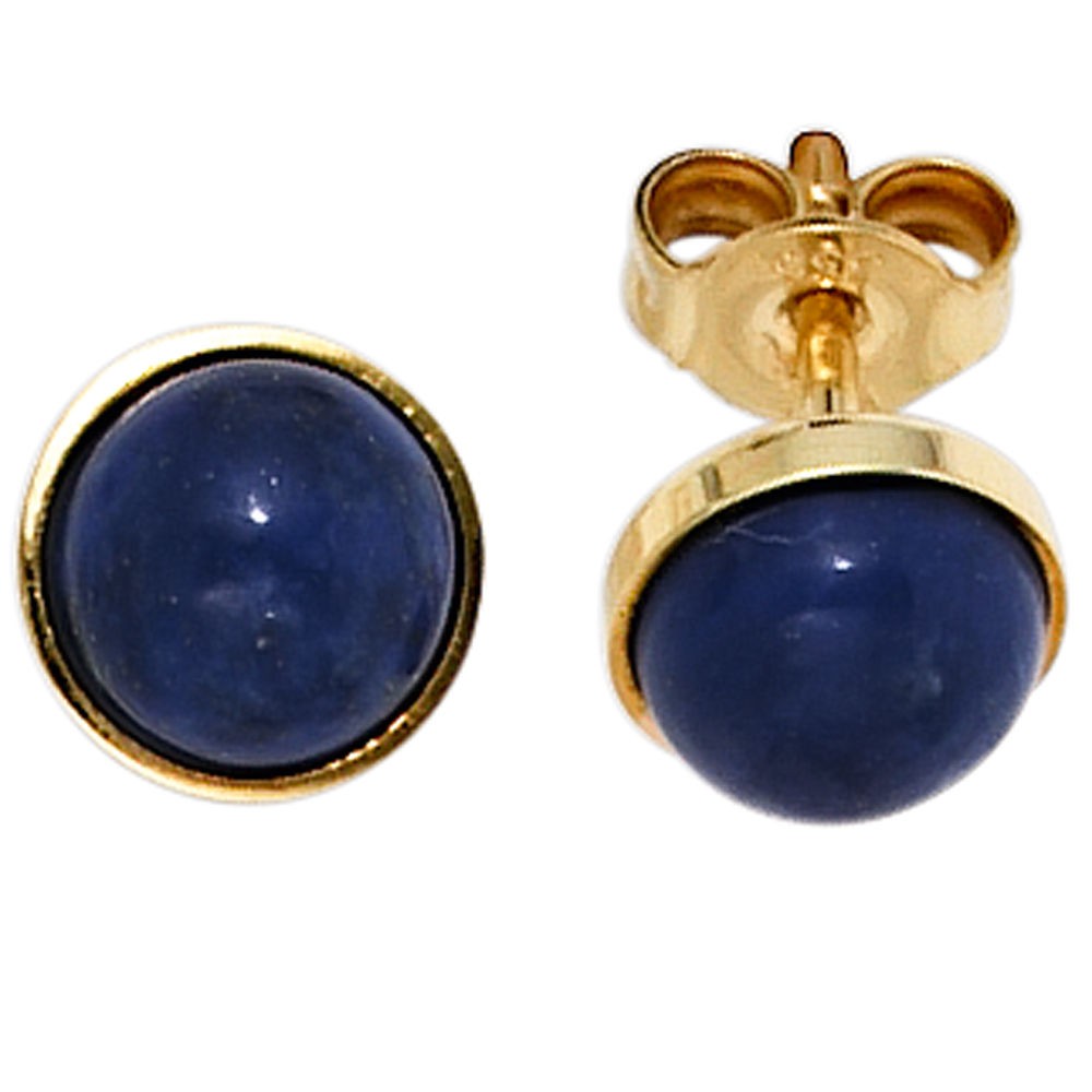 Ohrstecker rund 333 Gelbgold 2 Lapislazuli blau Ohrringe Goldohrstecker