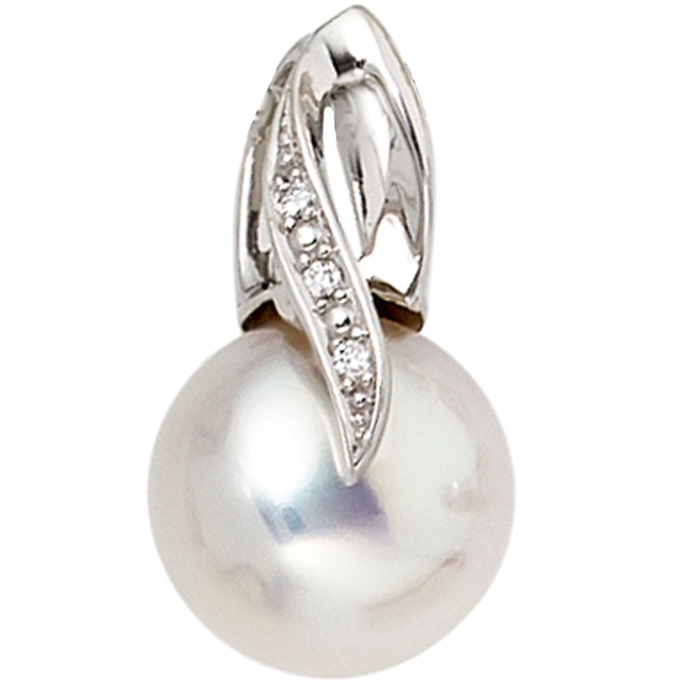 Anhänger 585 Weißgold 1 Süßwasser Perle 3 Diamanten Perlenanhänger