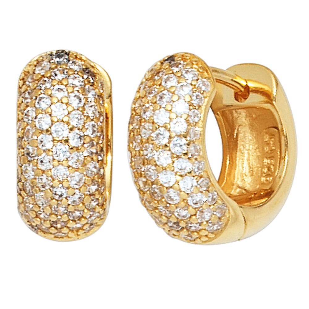 JOBO Creolen breit vergoldet gold Ohrringe 925er mit rund Zirkonia Sterlingsilber
