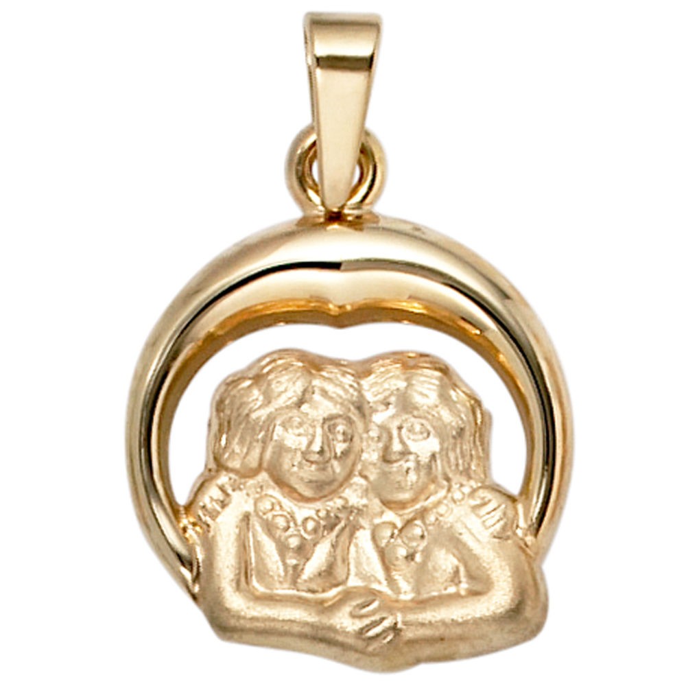 Anhänger Sternzeichen Zwilling 375 Gelbgold matt Sternzeichenanhänger