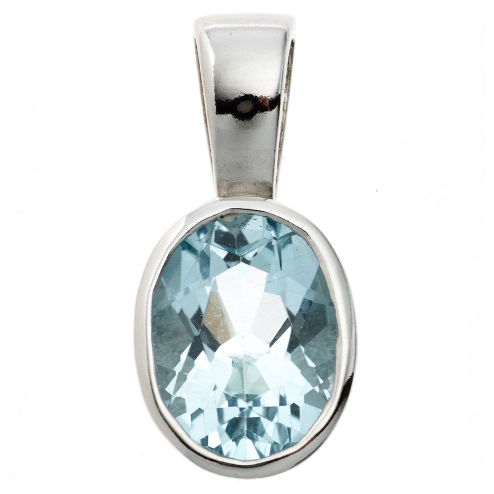 Anhänger oval 925 Sterling Silber rhodiniert 1 Blautopas hellblau blau