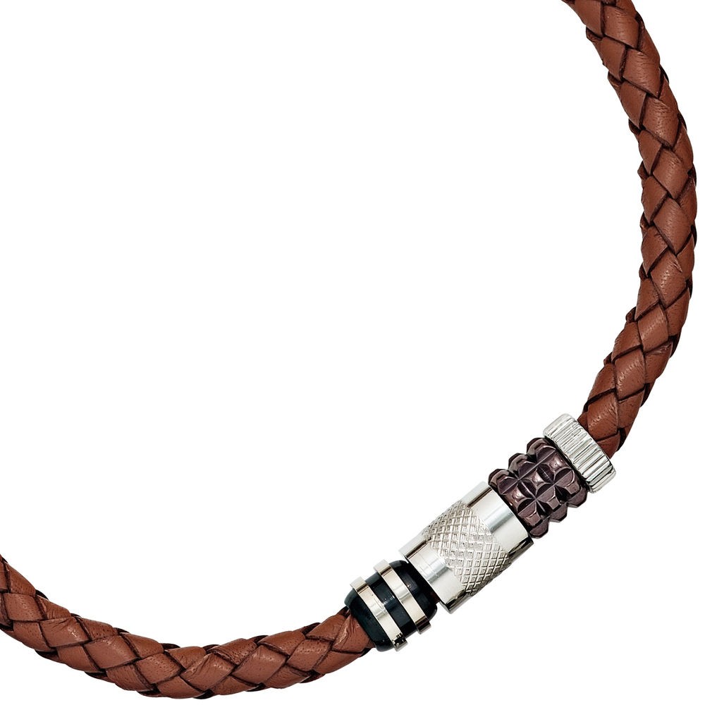 Collier Halskette Leder braun mit Edelstahl teilplattiert 45cm Kette Lederkette