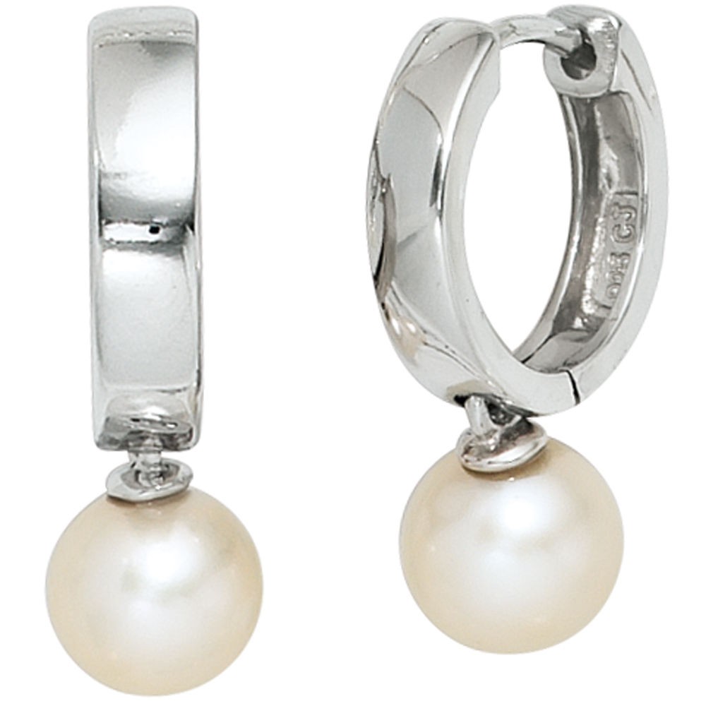 JOBO Creolen 925 Silber 2 Süßwasser Perlen Ohrringe Perlenohrringe