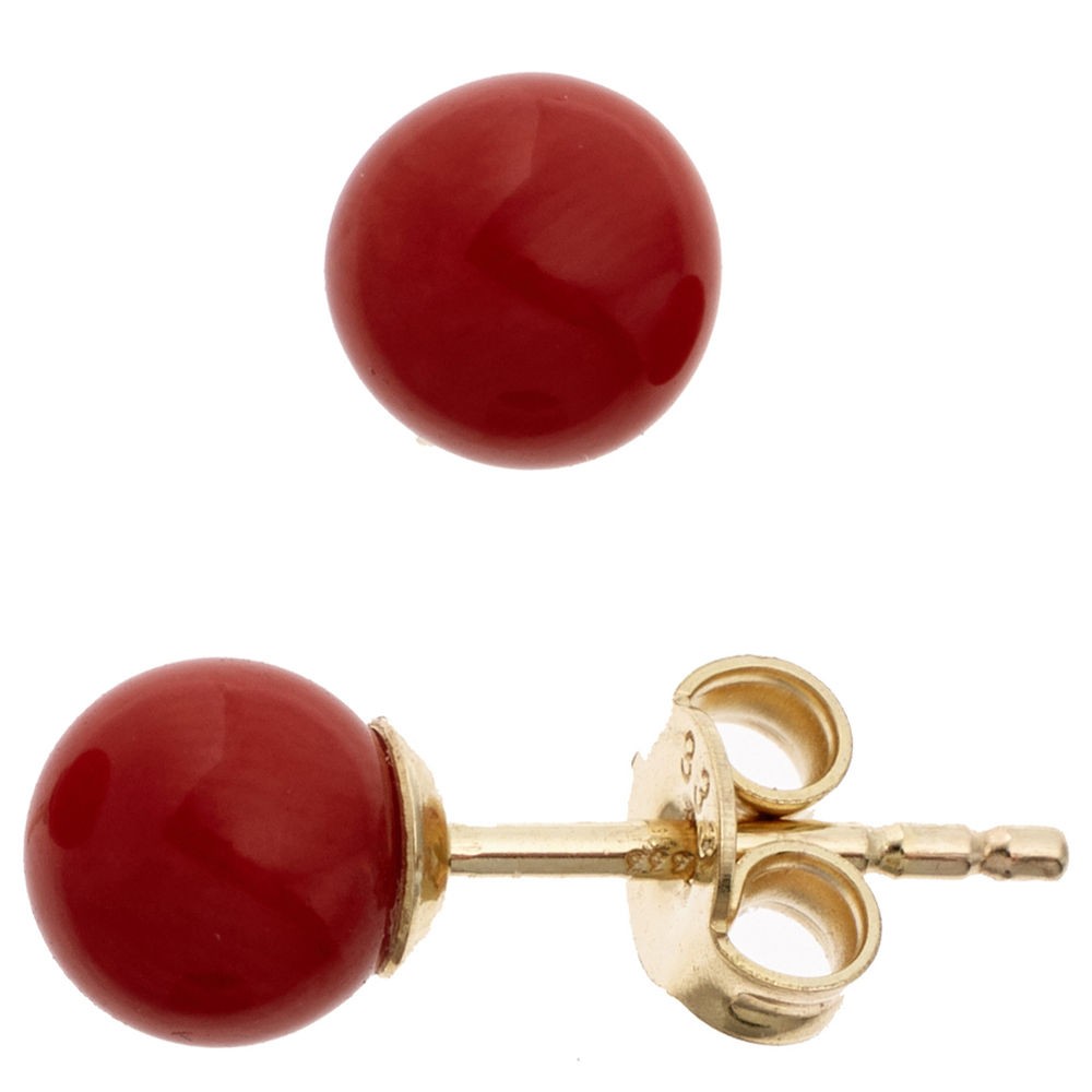 Ohrstecker Kugel 333 Gelbgold 2 Korallen rot Ohrringe Goldohrstecker