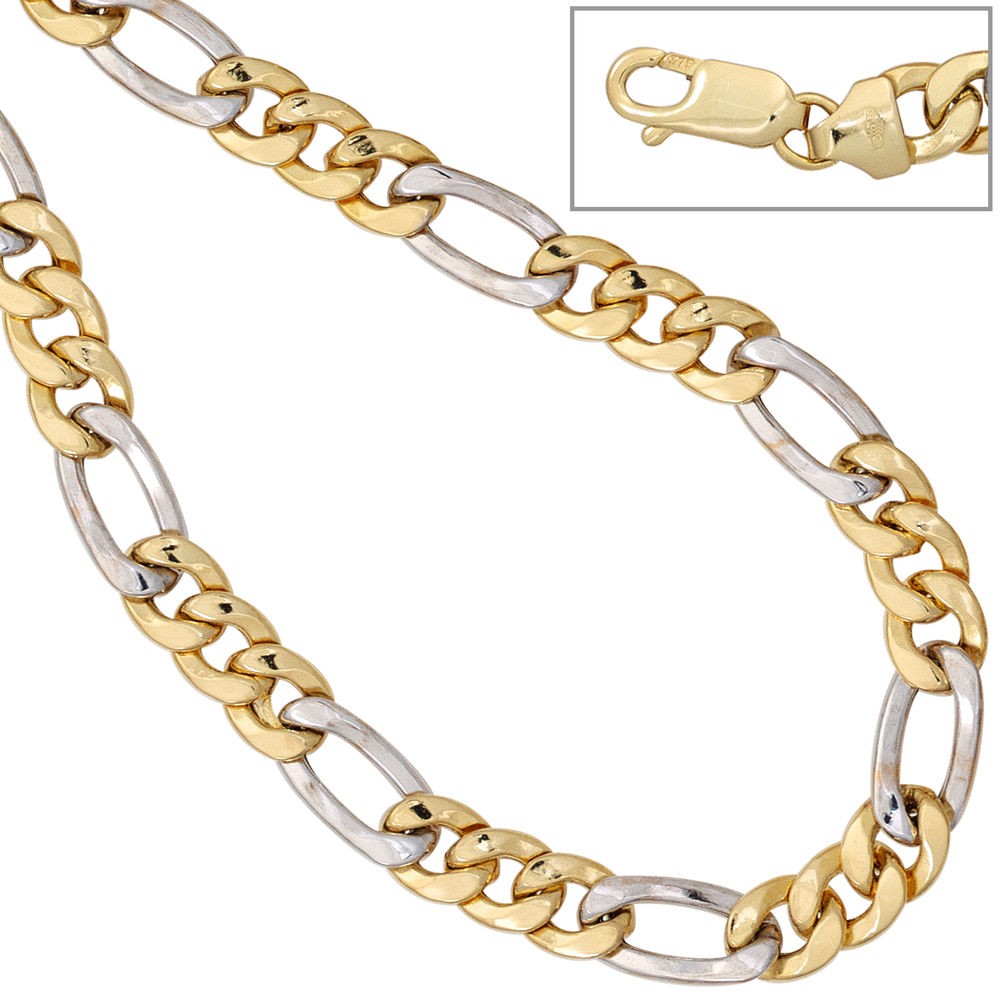 Goldkette Figarokette Kette 45cm Weißgold Gold 333/- Gelbgold Halskette JOBO bicolor