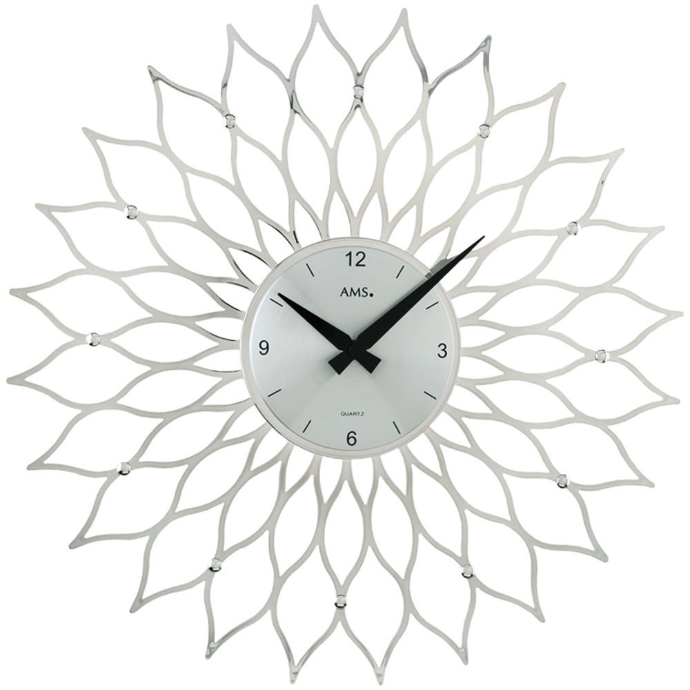 Wanduhr Quarz analog Design BLÜTE silbern