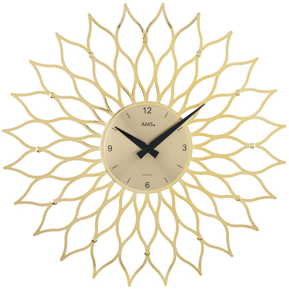Wanduhr Quarz analog Design BLÜTE golden