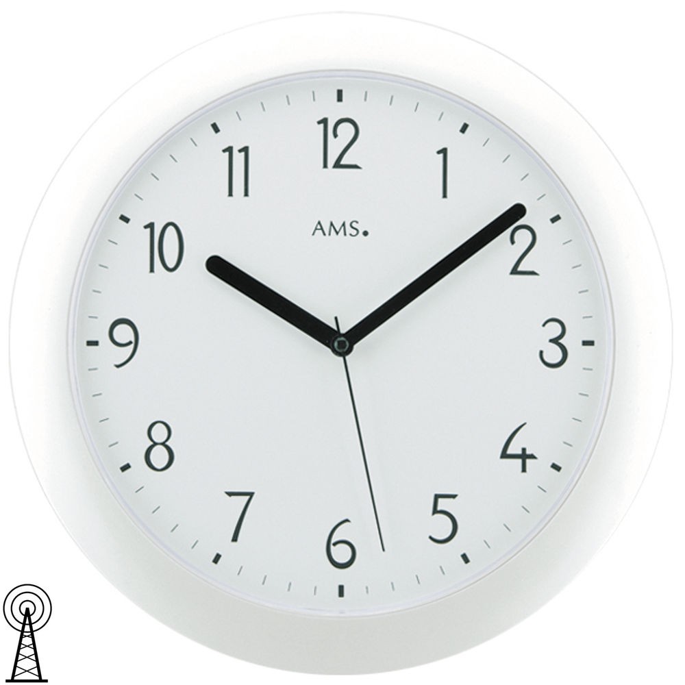 Funkwanduhr analog weiß rund Mineralglas