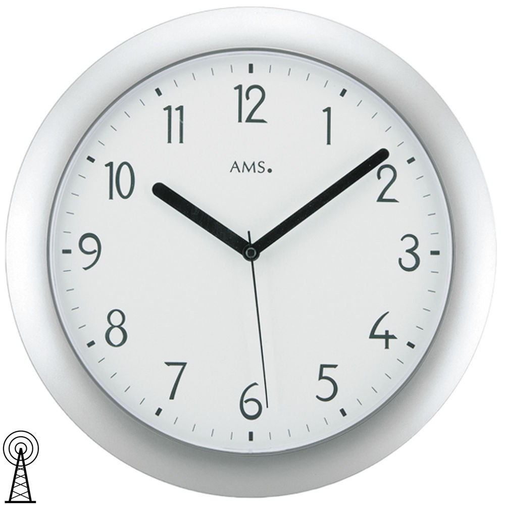 Funkwanduhr analog silbern rund