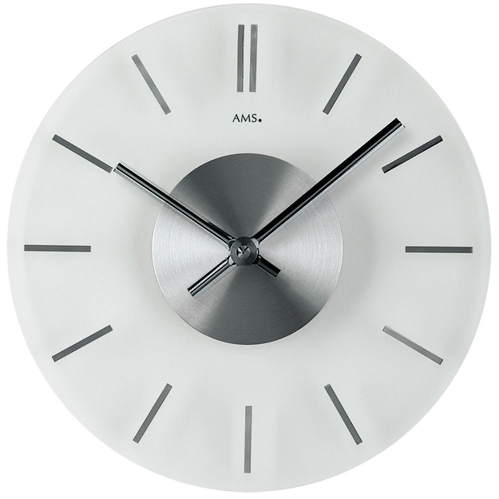 Wanduhr Quarz analog silbern rund aus Glas mit Aluminium