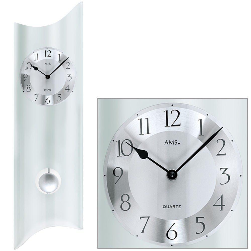 Wanduhr Quarz mit Pendel modern geschwungen Pendeluhr mit Glas