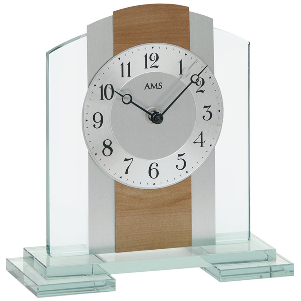 Tischuhr Quarz analog modern Kernbuche Optik mit Glas
