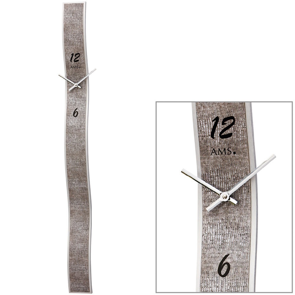 Wanduhr Quarz analog silbern modern mit Kunstleder und Glas