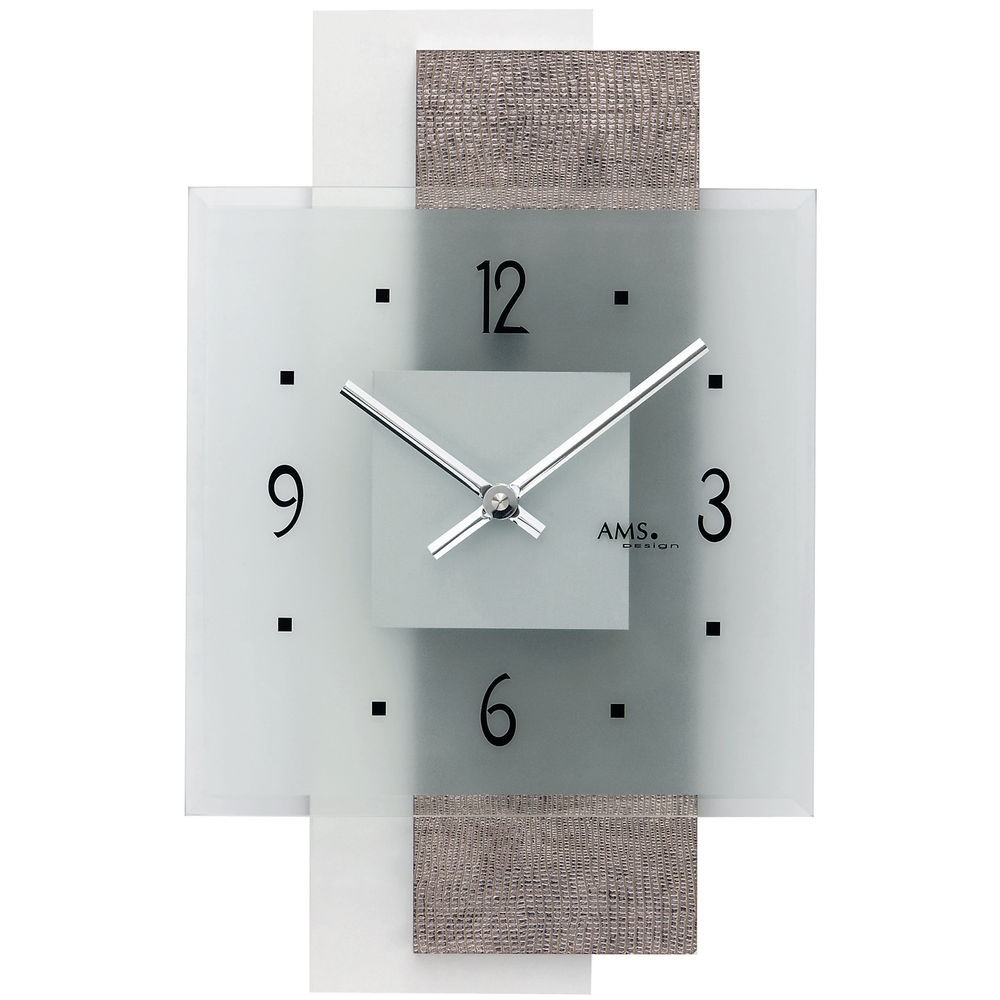 Wanduhr Quarz analog modern mit Glas und Kunstleder