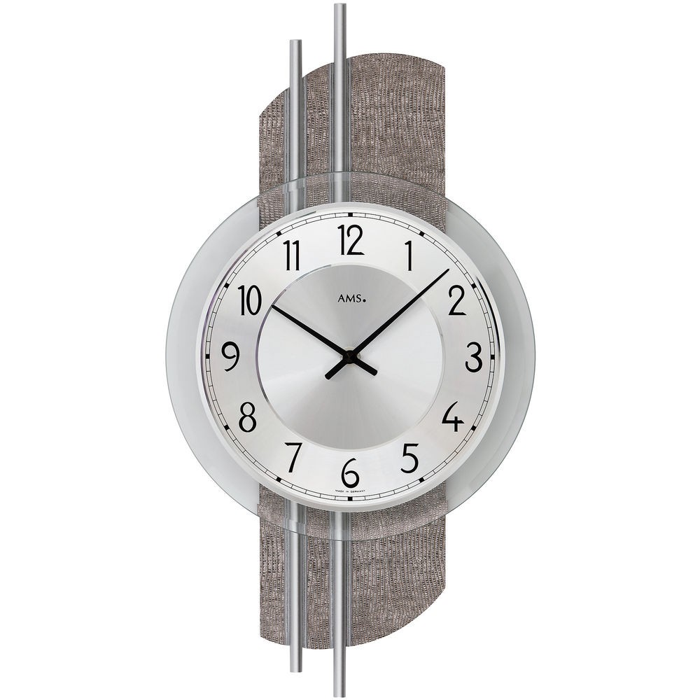 Wanduhr Quarz analog silbern modern mit Aluminium Kunstleder
