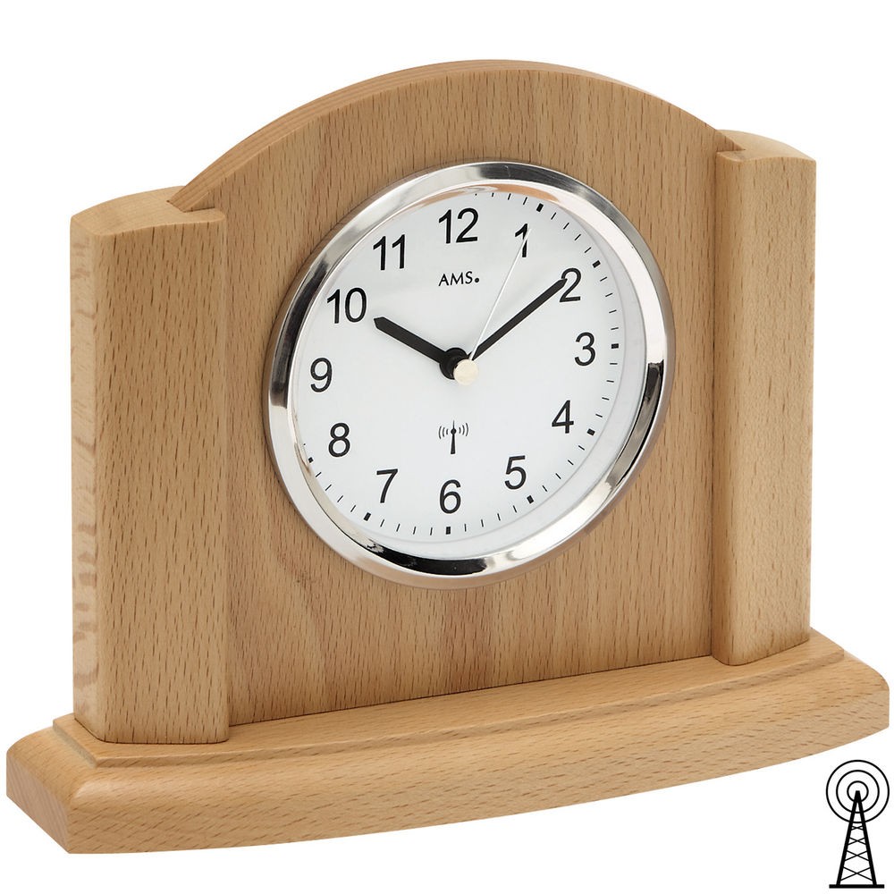 Tischuhr Funk analog modern Holz Buche