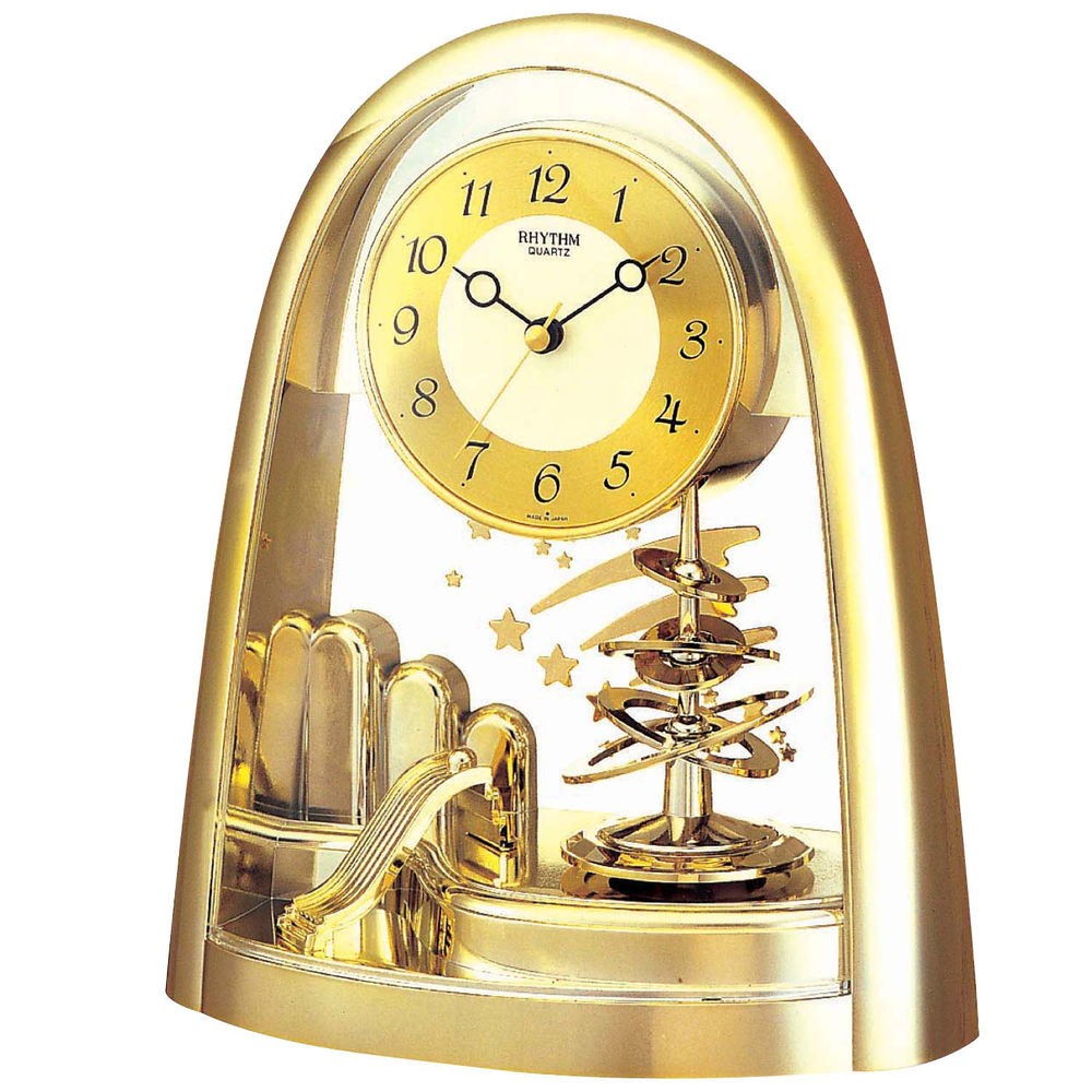 Tischuhr Quarz analog mit Drehpendel golden
