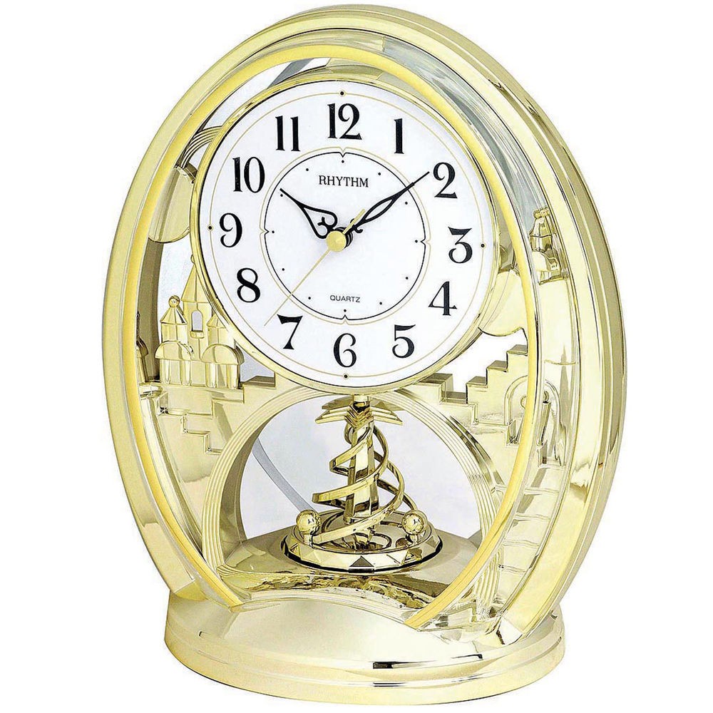 Tischuhr Quarz analog golden mit Drehpendel