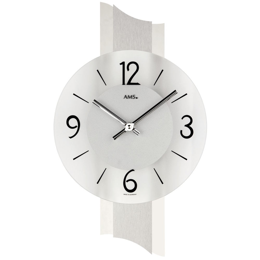 Wanduhr Quarz analog silbern modern mit Chrom und Glas