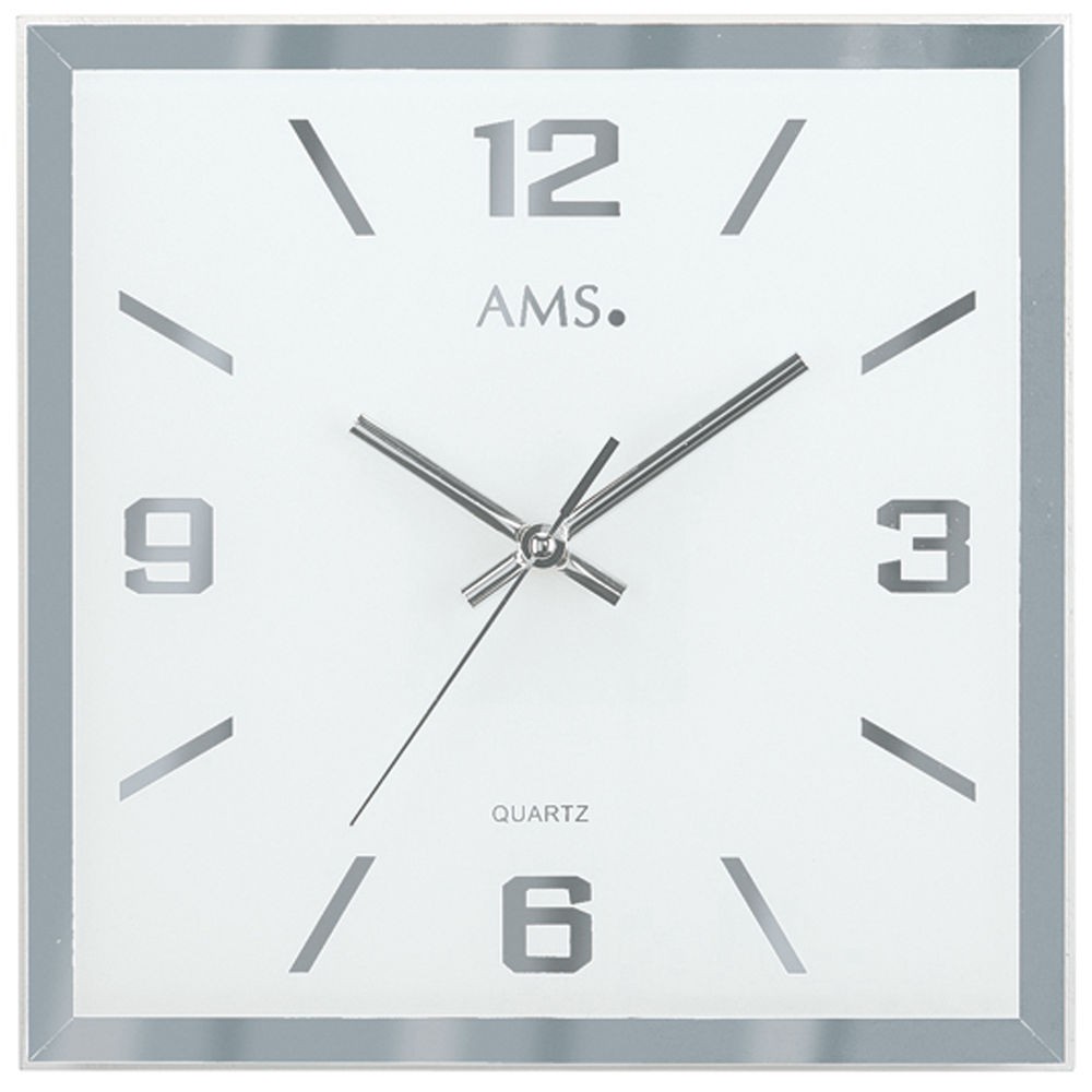 Wanduhr Quarz analog silbern eckig leise ohne Ticken aus Glas