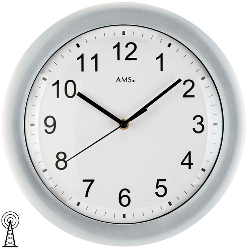 Funkwanduhr analog silbern rund schlicht