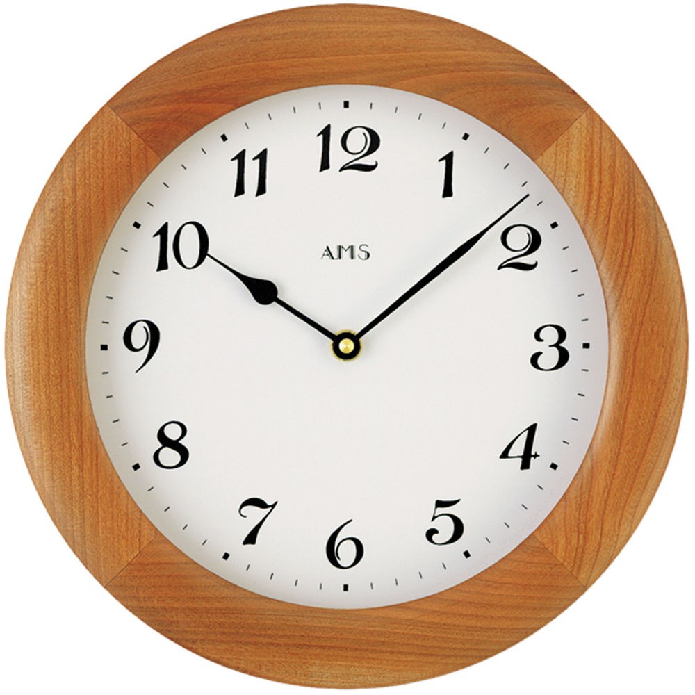 Wanduhr Quarz analog rund Holz kirschbaum farben
