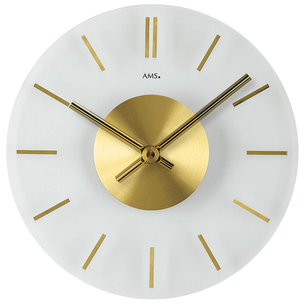 Wanduhr Quarz analog golden rund aus Glas mit Messing