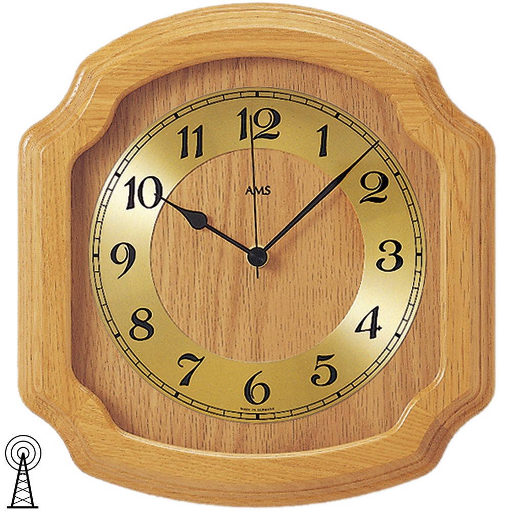 Funkwanduhr analog golden Holz Eiche hell Eichenuhr