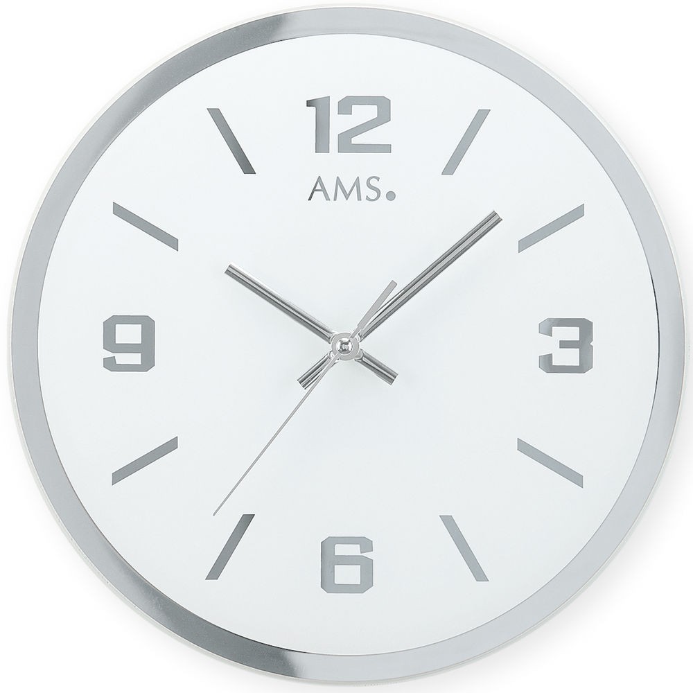 Wanduhr Quarz analog silbern rund leise ohne Ticken aus Glas