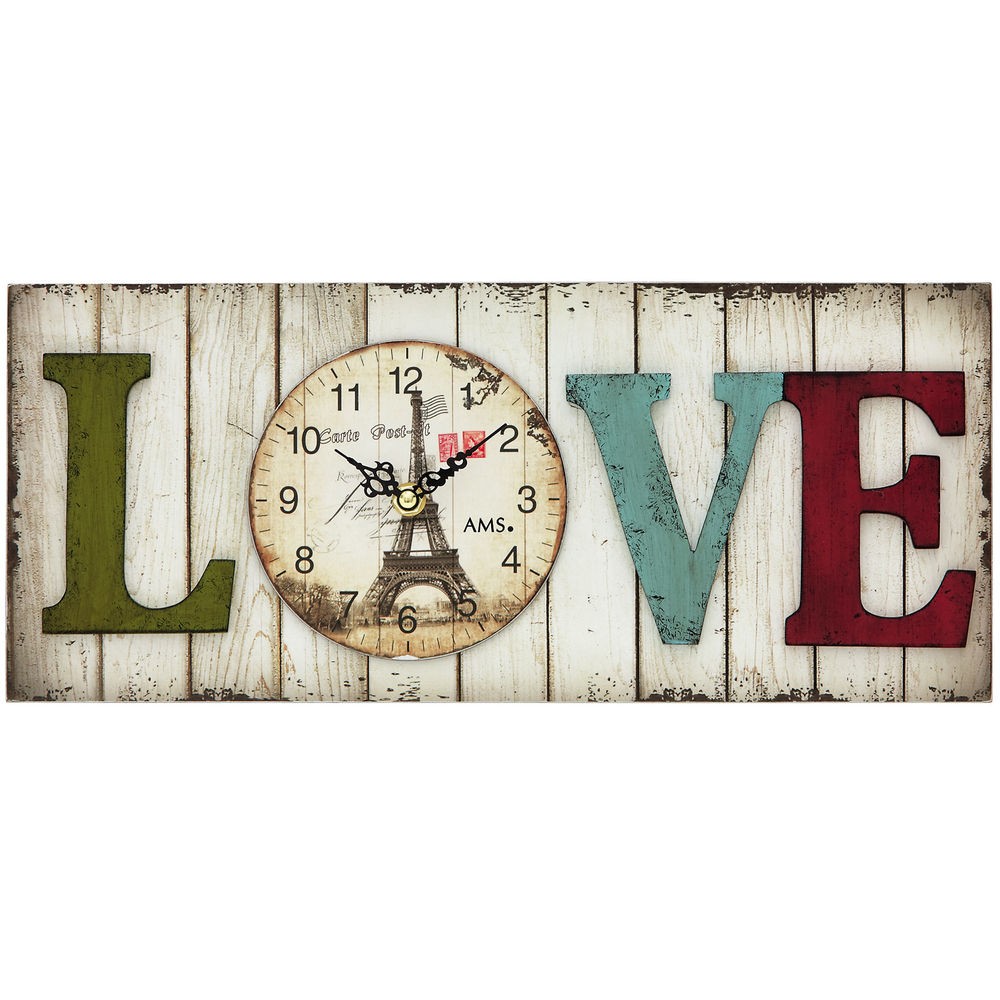 Wanduhr LOVE Quarz analog eckig vintage antik retro shabby