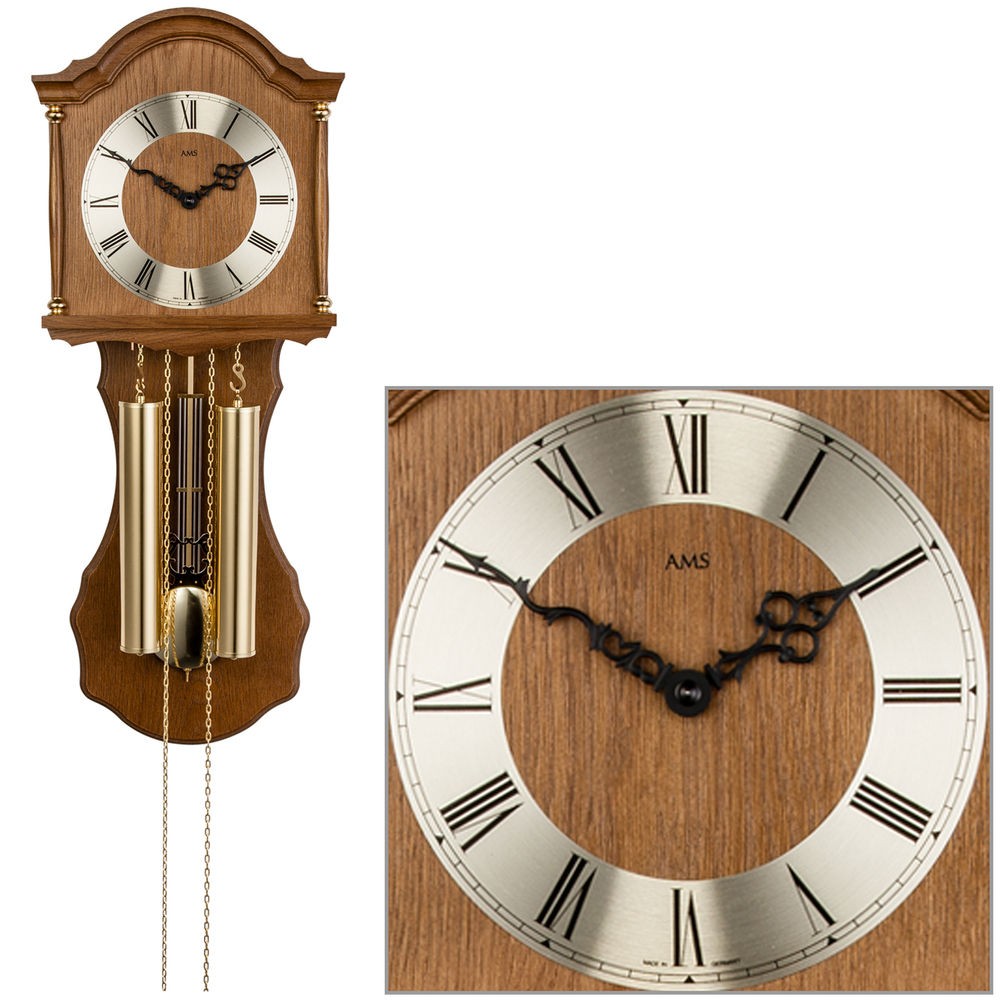 AMS 211/4 Wanduhr mit Pendel mechanisch Holz Eiche Heimuhr Pendeluhr