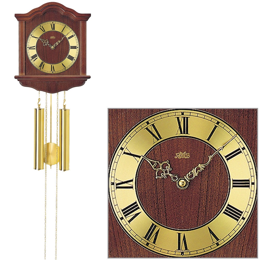 Wanduhr Heimuhr mit Pendel mechanisch Holz nussbaum farben Pendeluhr