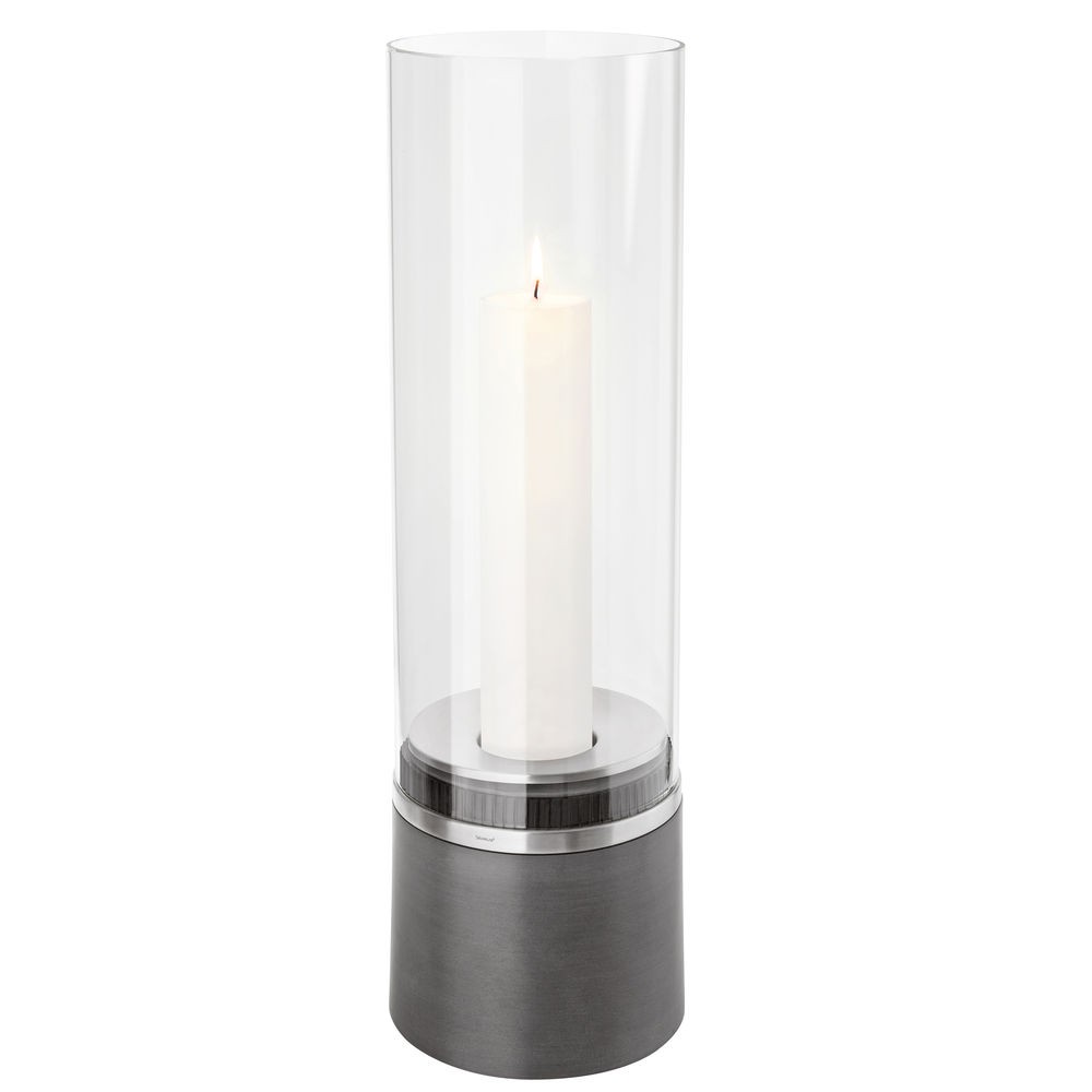 Windlicht PIEDRA mit Kerze Polystone mit Edelstahl matt Glasaufsatz