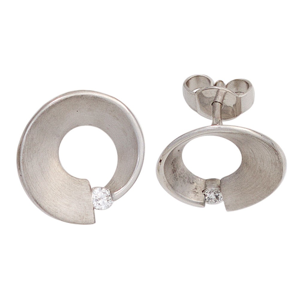 Ohrstecker 585 Weißgold matt 2 Diamanten Brillanten 0,07ct. Ohrringe