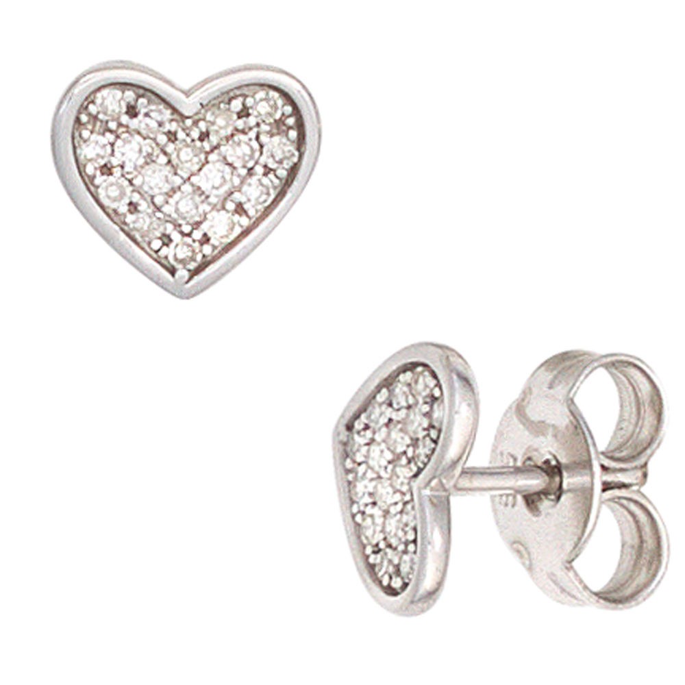 Ohrstecker Herz Herzen 585 Weißgold 34 Diamanten 0,14ct. Ohrringe
