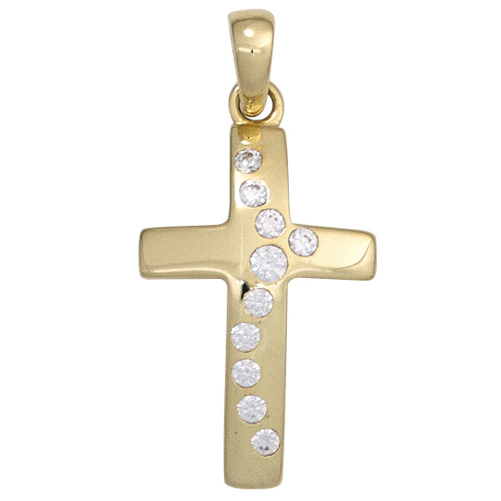 Anhänger Kreuz 333 Gelbgold 10 Zirkonia Kreuzanhänger Goldkreuz