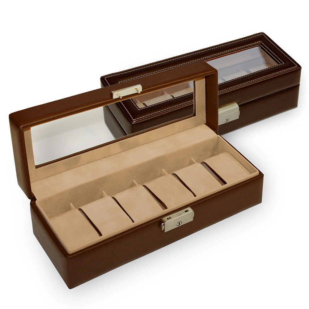 Sacher Uhrenetui Uhrenkasten NEW CLASSIC braun für 6 Uhren abschließbar Fenster