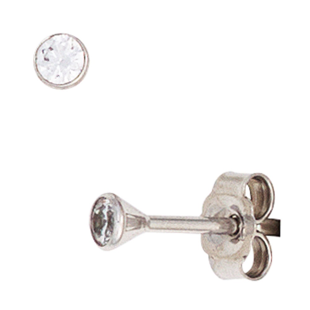 Ohrstecker rund 333 Gold Weißgold 2 Zirkonia Ohrringe Goldohrstecker