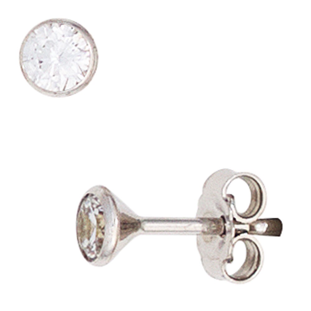 Ohrstecker rund 333 Gold Weißgold 2 Zirkonia Ohrringe Goldohrstecker