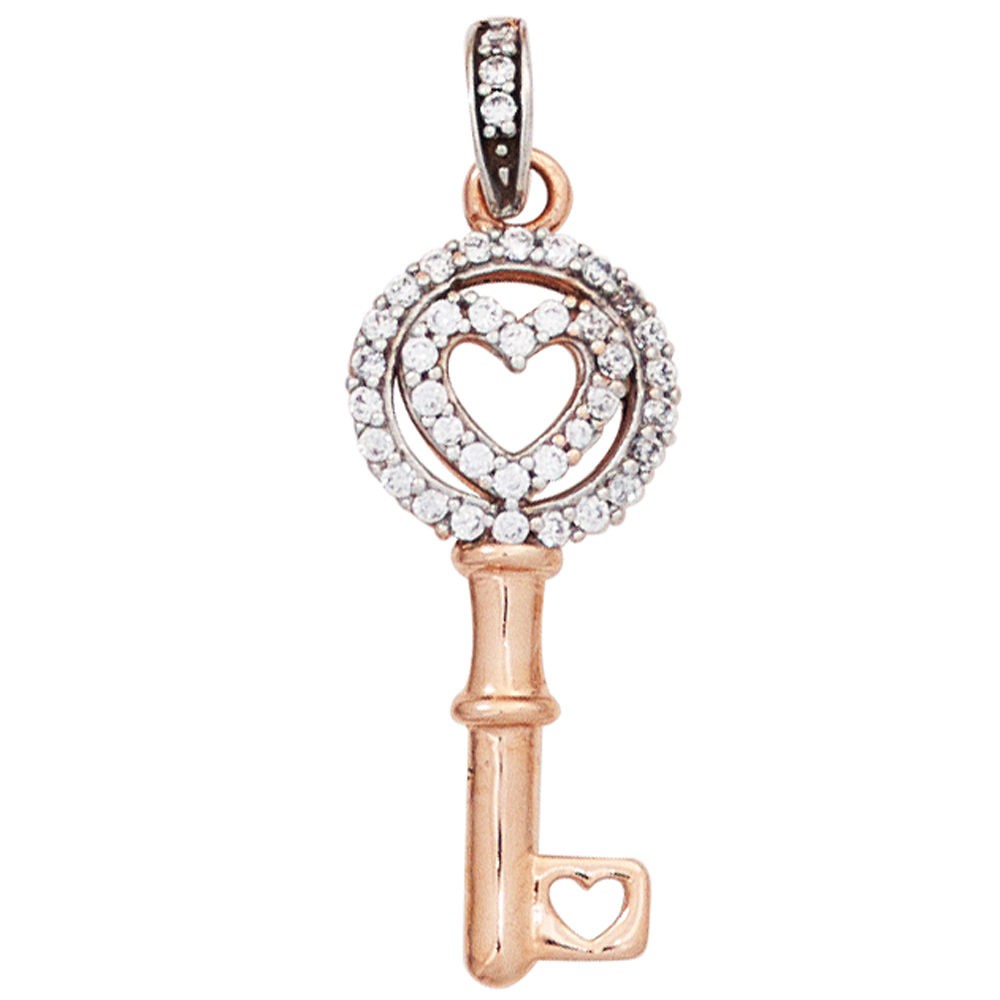 Anhänger Schlüssel 333 Rotgold bicolor mit Zirkonia