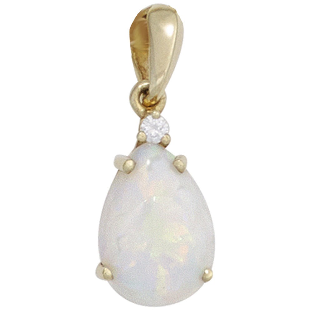 Anhänger Tropfen 585 Gelbgold 1 Opal 1 Diamant Brillant 0,02ct.