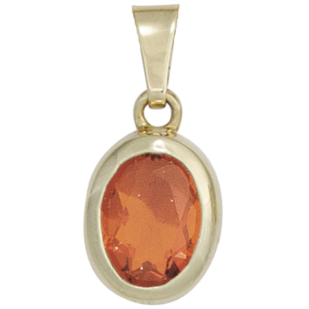 Anhänger oval 585 Gelbgold 1 Feueropal rot Goldanhänger