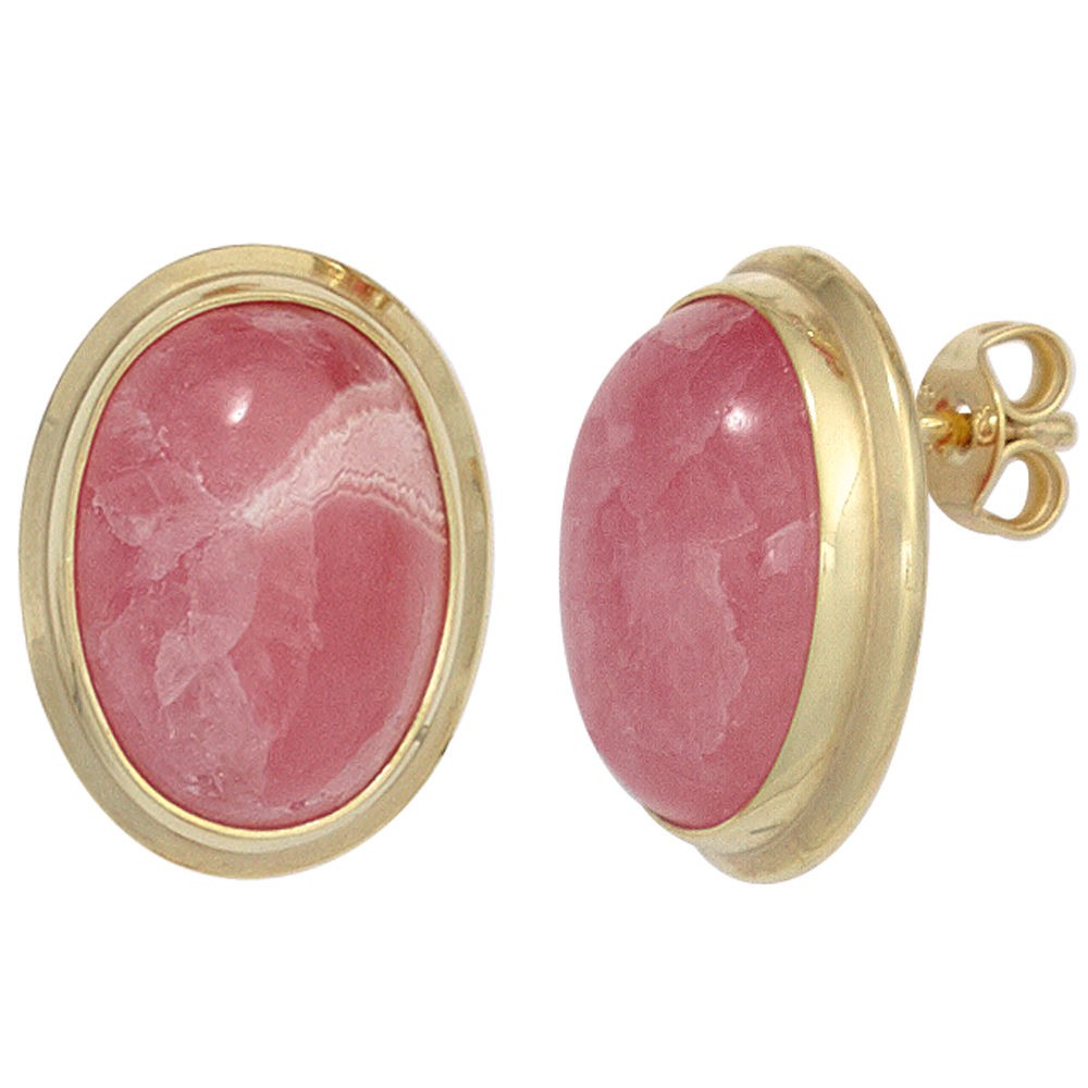 Ohrstecker oval 585 Gelbgold 2 Rhodochrosite rosa Ohrringe