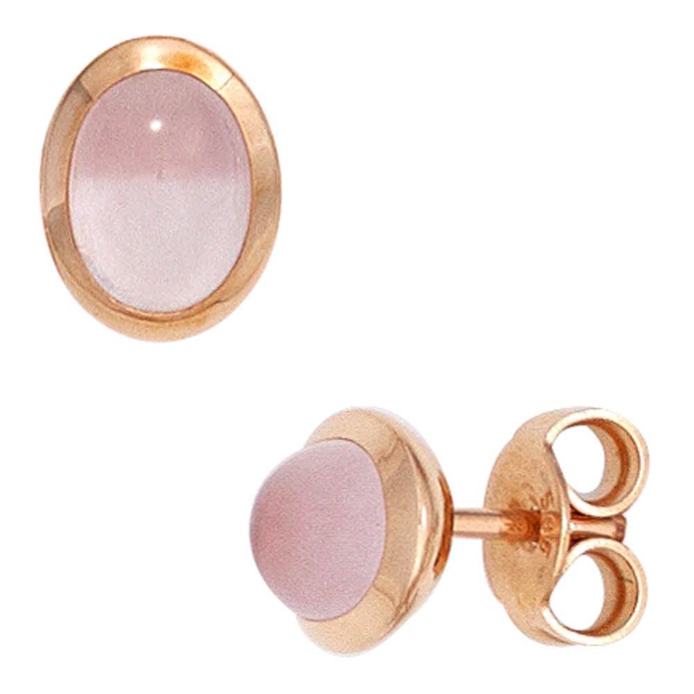 Ohrstecker oval 585 Rotgold 2 Rosenquarz Cabochons rosa Ohrringe