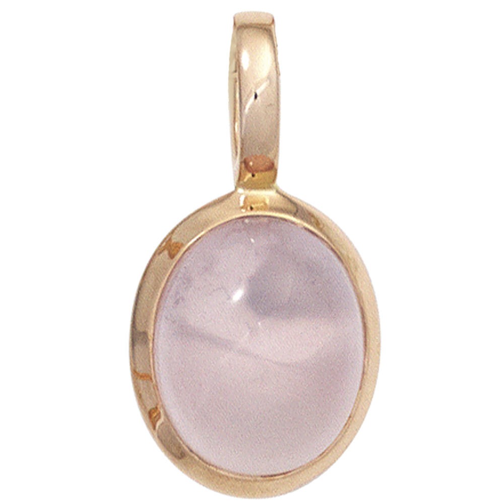Anhänger oval 585 Rotgold 1 Rosenquarz Cabochon rosa Goldanhänger