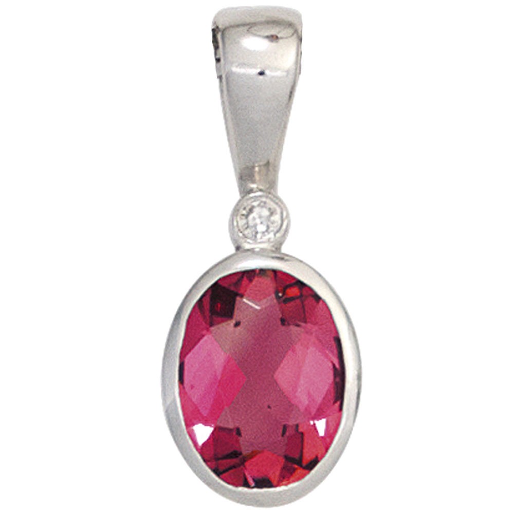Anhänger oval 585 Weißgold 1 rosa Turmalin 1 Diamant 0,01ct.