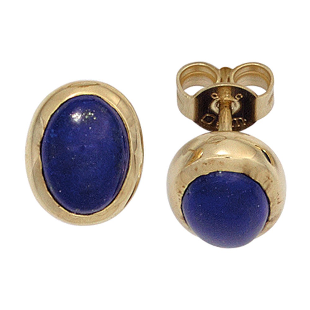 Ohrstecker oval 585 Gelbgold 2 Lapislazuli blau Ohrringe Goldohrstecker