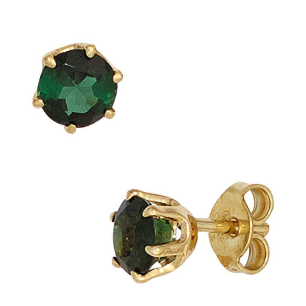 Ohrstecker rund 585 Gelbgold 2 Turmaline grün Ohrringe Goldohrstecker